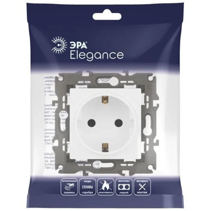 Розетка 1-м СП Эра Elegance 14-2102-01 16А IP20 16AX 250В 2P+E Schuko защ. шторки бел. Эра Б0034272
