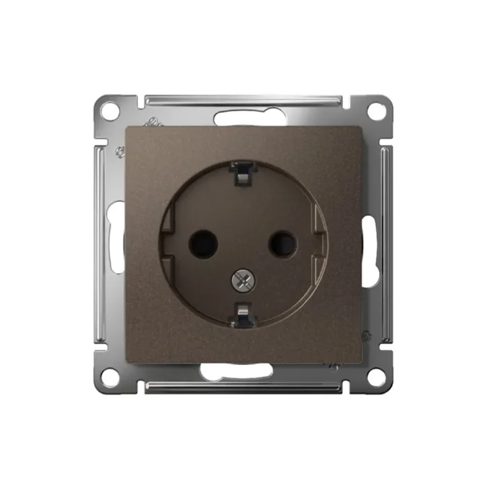 Розетка 1-м СП AtlasDesign 16А IP20 с заземл. защ. шторки механизм мокко SE ATN000645