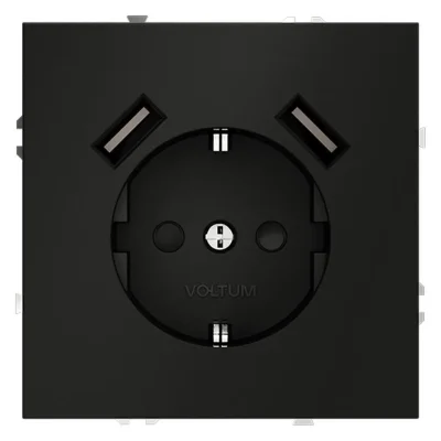 Розетка 1-м СП S70 16А с USB A+A с заземл. защ. шторки механизм черн. матов. Voltum VLS040408