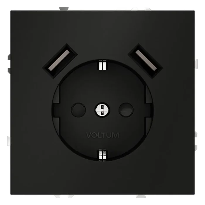 Розетка 1-м СП S70 16А с USB A+A с заземл. защ. шторки механизм черн. матов. Voltum VLS040408