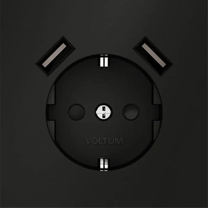 Розетка 1-м СП S70 16А с USB A+A с заземл. защ. шторки механизм черн. матов. Voltum VLS040408