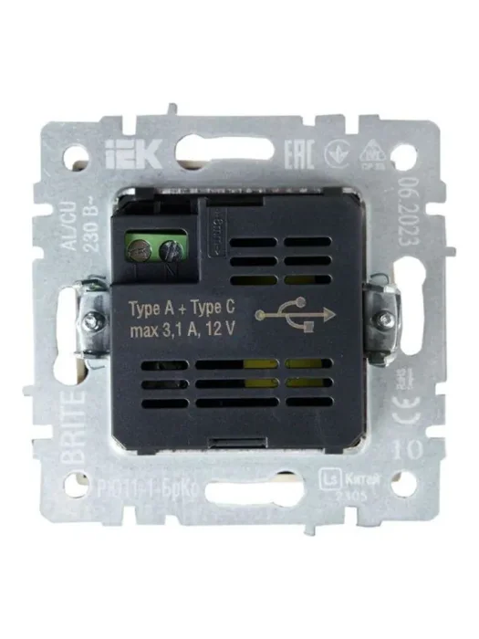 Розетка BRITE USB A+C 18Вт РЮ11-1-БрКр механизм беж. IEK BR-U22-018-K10