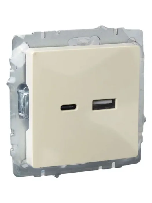Розетка BRITE USB A+C 18Вт РЮ11-1-БрКр механизм беж. IEK BR-U22-018-K10