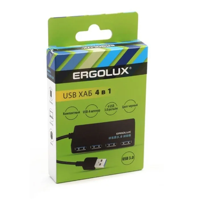 Разветвитель USB ELX-SLP01-C02 4USB 2А коробка черн. ERGOLUX 15109