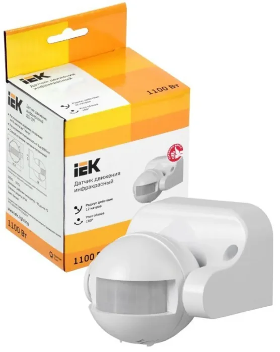 Детектор движения ДД 009 1100Вт угол. обз. 180град. IP44 бел. IEK LDD10-009-1100-001
