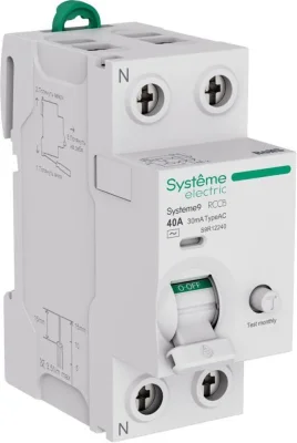 Выключатель дифференциального тока 2п 40А 30мА тип AC Systeme9 230В SE S9R12240