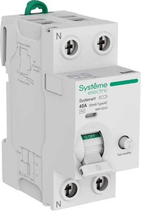 Выключатель дифференциального тока 2п 40А 30мА тип AC Systeme9 230В SE S9R12240