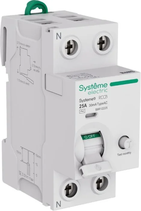 Выключатель дифференциального тока 2п 25А 30мА тип AC Systeme9 230В SE S9R12225