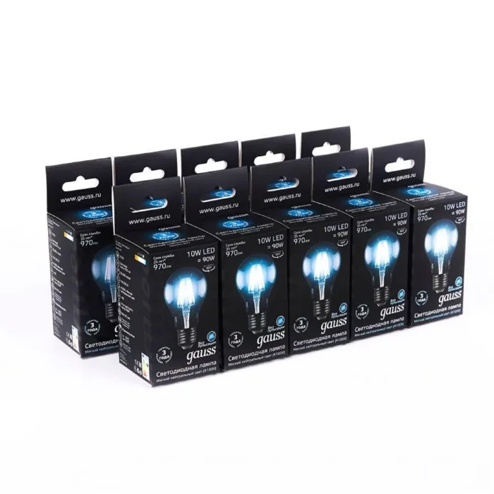 Лампа светодиодная филаментная Black Filament 10Вт A60 грушевидная 4100К нейтр. бел. E27 970лм GAUSS 102802210