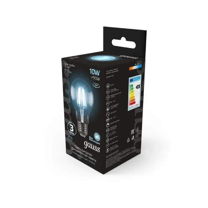 Лампа светодиодная филаментная Black Filament 10Вт A60 грушевидная 4100К нейтр. бел. E27 970лм GAUSS 102802210