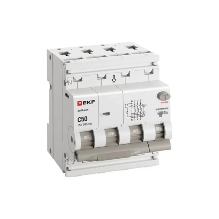 Выключатель автоматический дифференциального тока 4п (3P+N) C 50А 300мА тип A 6кА АВДТ-63N электронный PROxima EKF D63N46EA50C300