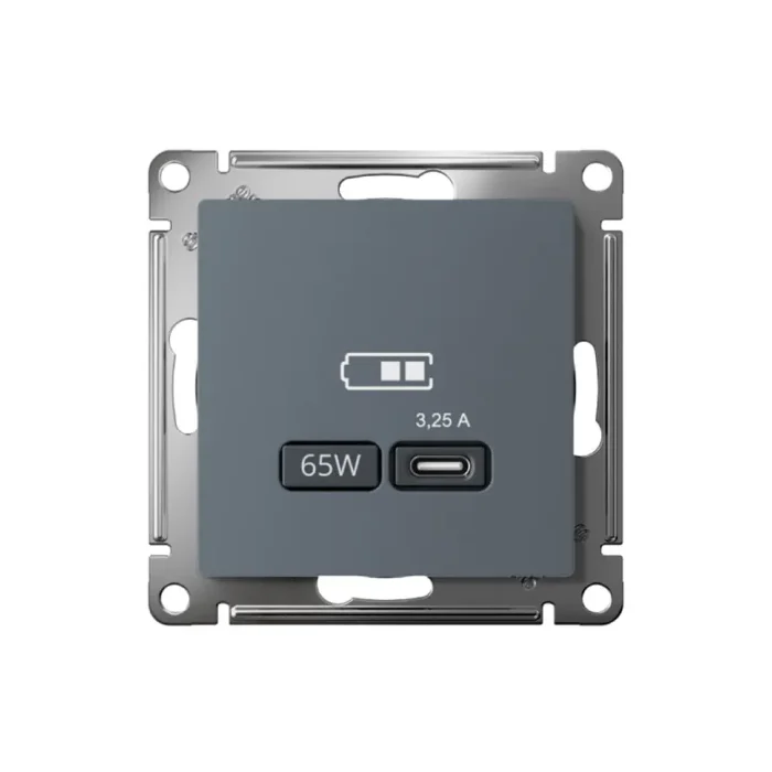 Розетка USB AtlasDesign тип C 65Вт QC PD высокоскор. ЗУ механизм грифель SE ATN000727