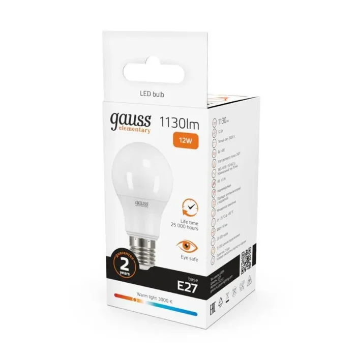 Лампа светодиодная Elementary 12Вт A60 грушевидная 3000К тепл. бел. E27 1130лм GAUSS 23212