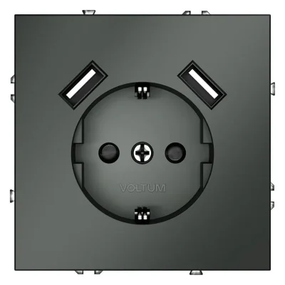 Розетка 1-м СП S70 16А с USB A+A с заземл. защ. шторки механизм титан Voltum VLS040406