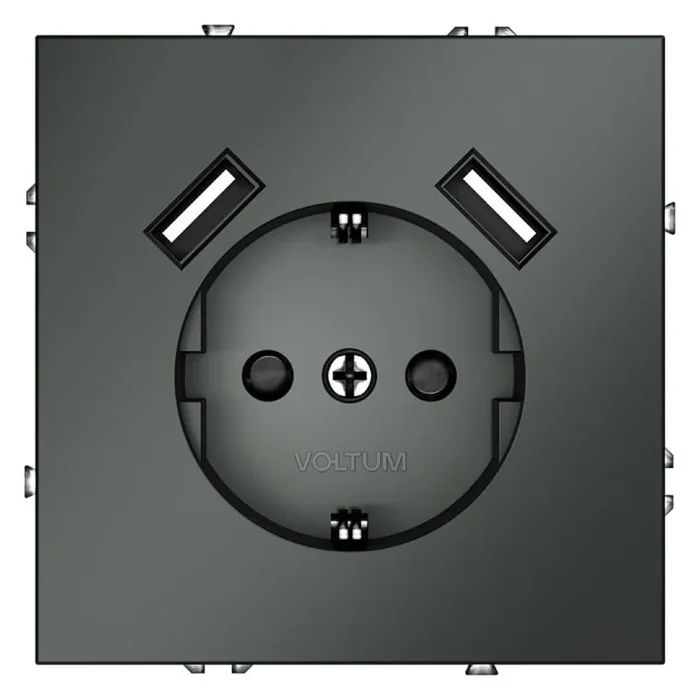 Розетка 1-м СП S70 16А с USB A+A с заземл. защ. шторки механизм титан Voltum VLS040406