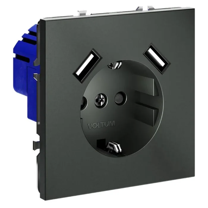 Розетка 1-м СП S70 16А с USB A+A с заземл. защ. шторки механизм титан Voltum VLS040406