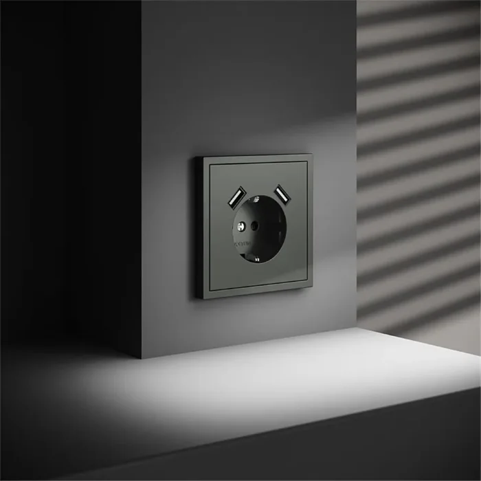 Розетка 1-м СП S70 16А с USB A+A с заземл. защ. шторки механизм титан Voltum VLS040406