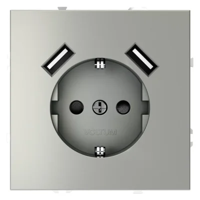 Розетка 1-м СП S70 16А с USB A+A с заземл. защ. шторки механизм сталь Voltum VLS040405