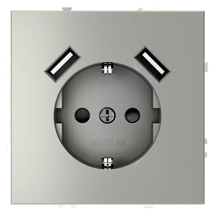 Розетка 1-м СП S70 16А с USB A+A с заземл. защ. шторки механизм сталь Voltum VLS040405