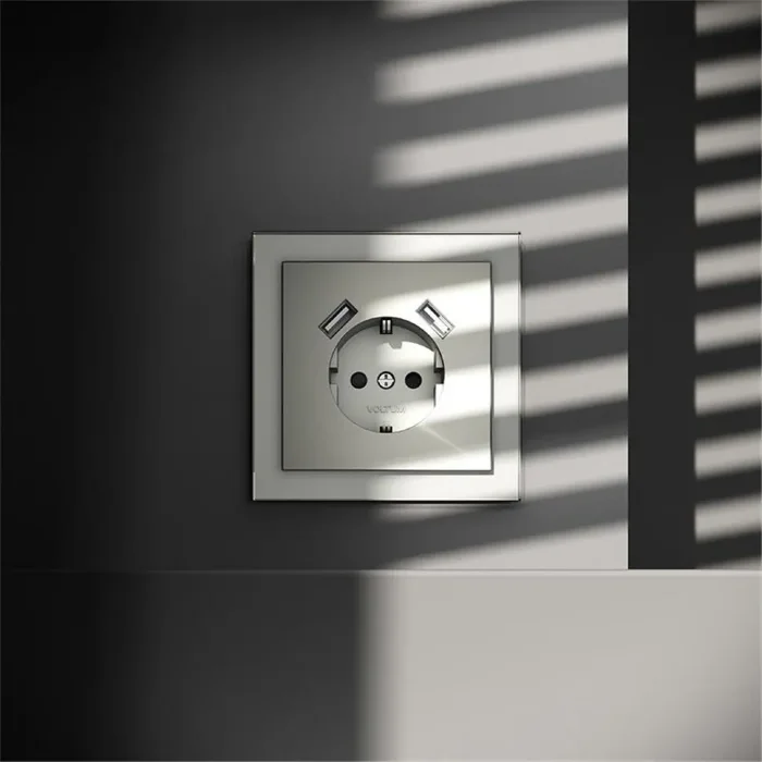 Розетка 1-м СП S70 16А с USB A+A с заземл. защ. шторки механизм сталь Voltum VLS040405