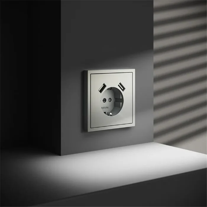 Розетка 1-м СП S70 16А с USB A+A с заземл. защ. шторки механизм сталь Voltum VLS040405