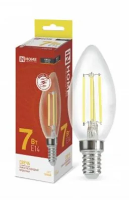 Лампа светодиодная LED-СВЕЧА-deco 7Вт свеча прозрачная 3000К тепл. бел. E14 810лм 230В IN HOME 4690612007601