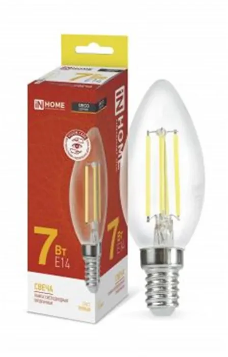 Лампа светодиодная LED-СВЕЧА-deco 7Вт свеча прозрачная 3000К тепл. бел. E14 810лм 230В IN HOME 4690612007601