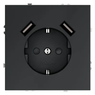 Розетка 1-м СП S70 16А с USB A+A с заземл. защ. шторки механизм графит Voltum VLS040407