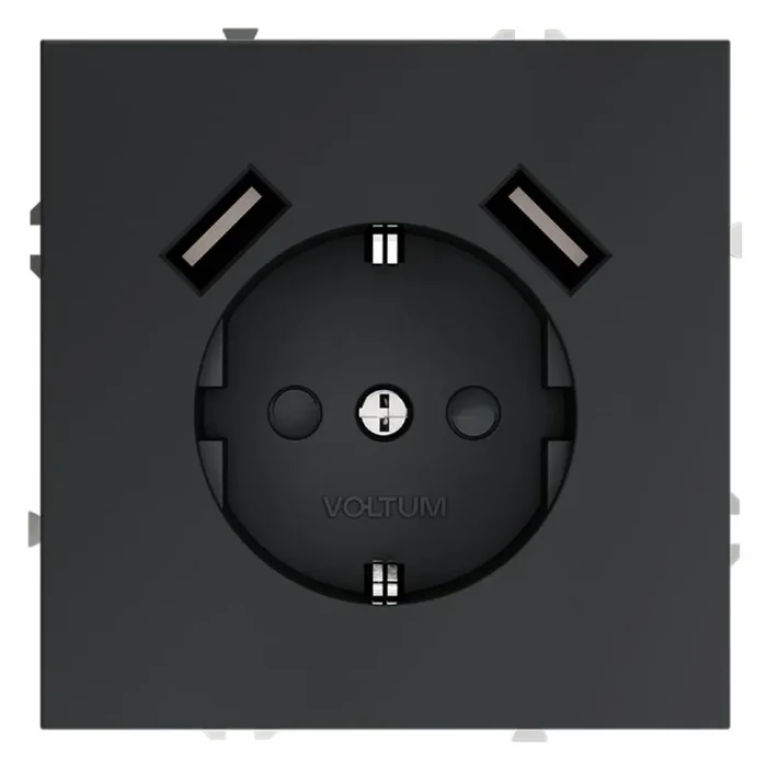 Розетка 1-м СП S70 16А с USB A+A с заземл. защ. шторки механизм графит Voltum VLS040407
