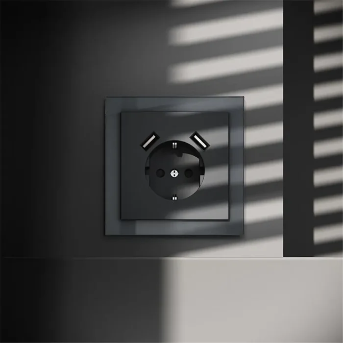 Розетка 1-м СП S70 16А с USB A+A с заземл. защ. шторки механизм графит Voltum VLS040407