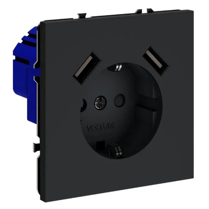 Розетка 1-м СП S70 16А с USB A+A с заземл. защ. шторки механизм графит Voltum VLS040407