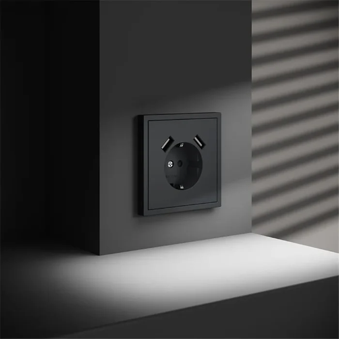Розетка 1-м СП S70 16А с USB A+A с заземл. защ. шторки механизм графит Voltum VLS040407