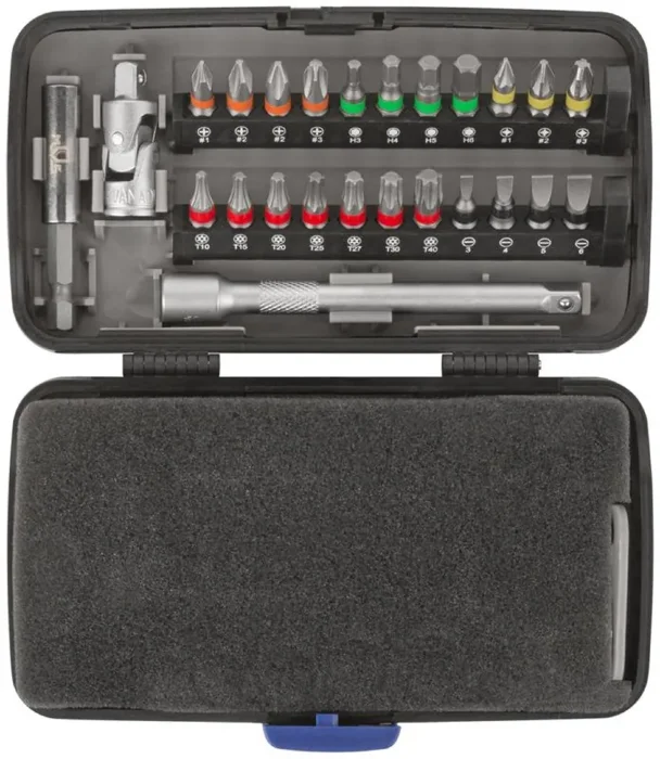 Мини-набор инструмента (биты; головки; вороток; удлинитель) 38шт пластиковый кейс MOS 65000М
