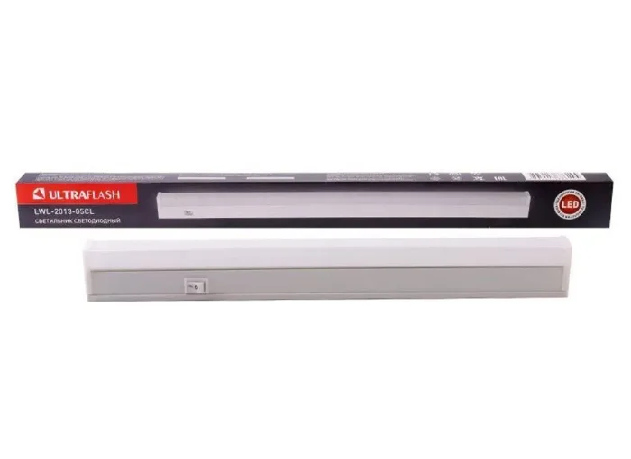 Светильник светодиодный LWL-2013-5CL 5Вт 20LED 4000К IP20 300лм 310мм 220В линейный с сетевым проводом пластик. бел. Ultraflash 12326