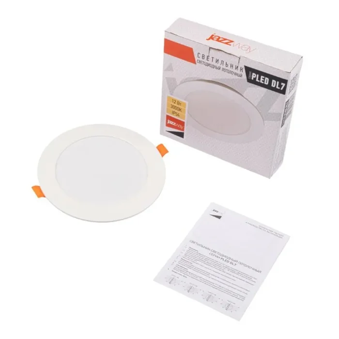 Светильник светодиодный PLED DL7 12Вт 3000К IP54 1020лм WH встраив. бел. Pro JazzWay 5069060