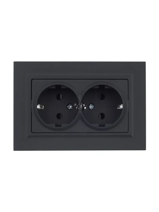 Розетка 2-м СП BRITE РСш12-3-БрГ 16А в сборе с заземл. защ. шторки графит IEK BR-R24-16-K53-F