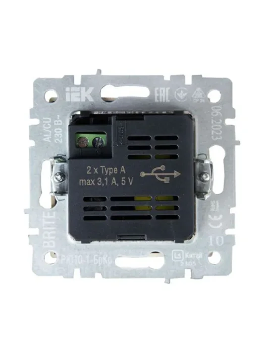 Розетка BRITE USB A+A 3.1А РЮ10-1-БрКр механизм беж. IEK BR-U21-D31-K10