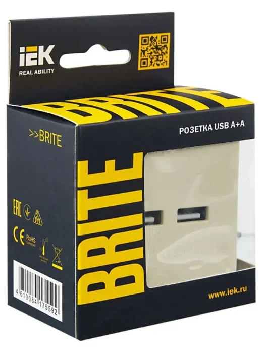 Розетка BRITE USB A+A 3.1А РЮ10-1-БрКр механизм беж. IEK BR-U21-D31-K10