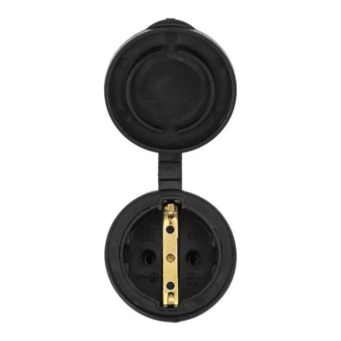 Розетка переносная влагозащ. с крышкой 16А IP44 230В 2P+PE каучук PROCONNECT 111-004-4