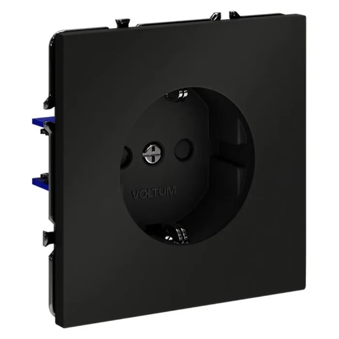 Розетка 1-м СП S70 16А с заземл. защ. шторки механизм черн. матов. Voltum VLS040208