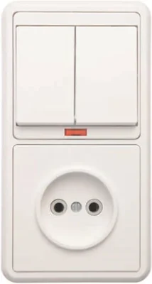 Блок БКВР-213 Бэлла (2-кл. выкл. с инд. + розетка) бел. Кунцево 5829
