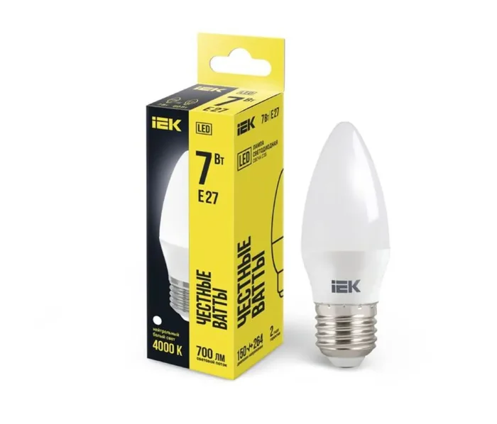 Лампа светодиодная 7Вт C35 свеча 4000К нейтр. бел. E27 230В IEK LLE-C35-7-230-40-E27