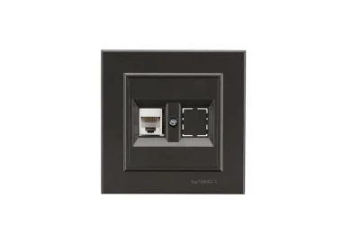 Розетка компьютерная+гнездо СП Karea 16А IP20 CAT 5 дым. металлик Makel 56050035