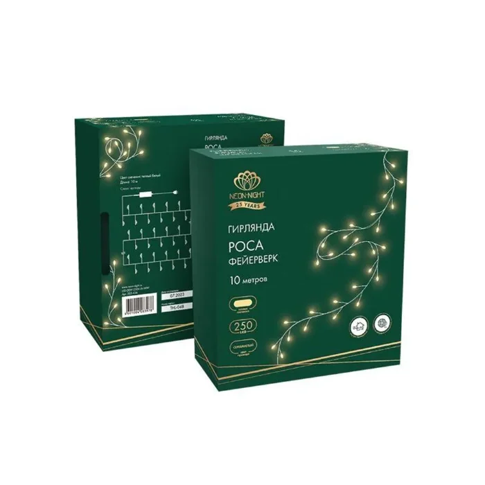 Гирлянда светодиодная "Роса "Фейерверк" 10м 250LED тепл. бел. 7.2Вт IP20 с контроллером на катушке Neon-Night 303-436