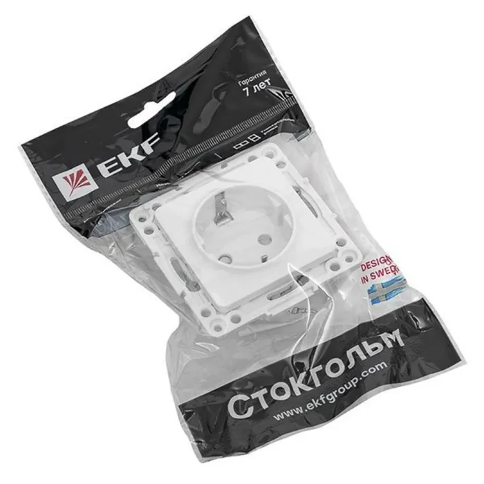 Розетка 1-м СП Стокгольм 16А с заземл. защ. шторки винтов. клеммы механизм бел. PROxima EKF EYR16-028-20