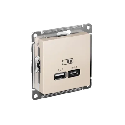 Розетка USB AtlasDesign тип A+C 5В/2.4А 2х5В/1.2А механизм беж. SE ATN000239