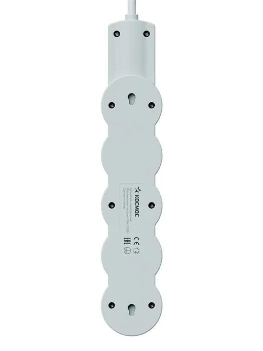 Удлинитель 3х1.5м с заземл. 10А IP20 USB 2500Вт 220В ПВС 3х1 с выкл. бел. КОСМОС YKsm1.5m4g-Z-VU10А-W