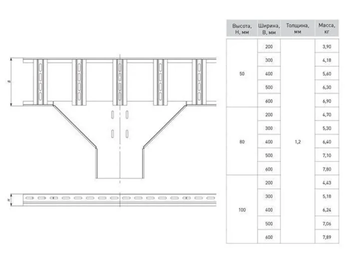 Ответвитель T-образ. лестничный 100х500мм EKF tlt100500