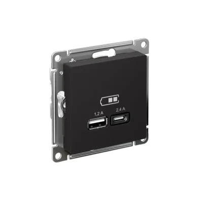 Розетка USB AtlasDesign тип A+C 5В/2.4А 2х5В/1.2А механизм карбон SE ATN001039
