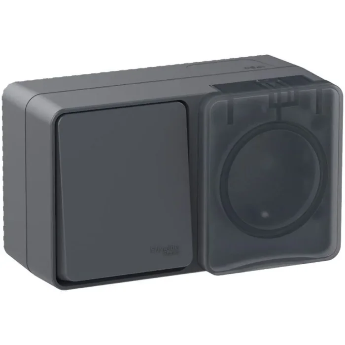 Блок ОП AtlasDesign PROFI IP54 (розетка 1-м 16А заземл. защ. шторки + 1-кл. выключатель 10А) антрацит SE ATN544070